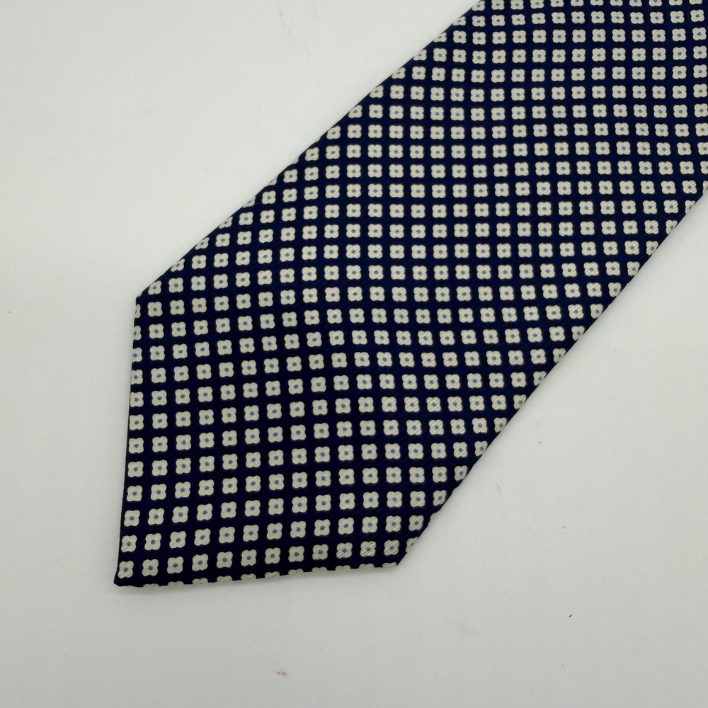 Nautica Mens Blue White Geometric Floral Silk Necktie USA Made Office Workwear